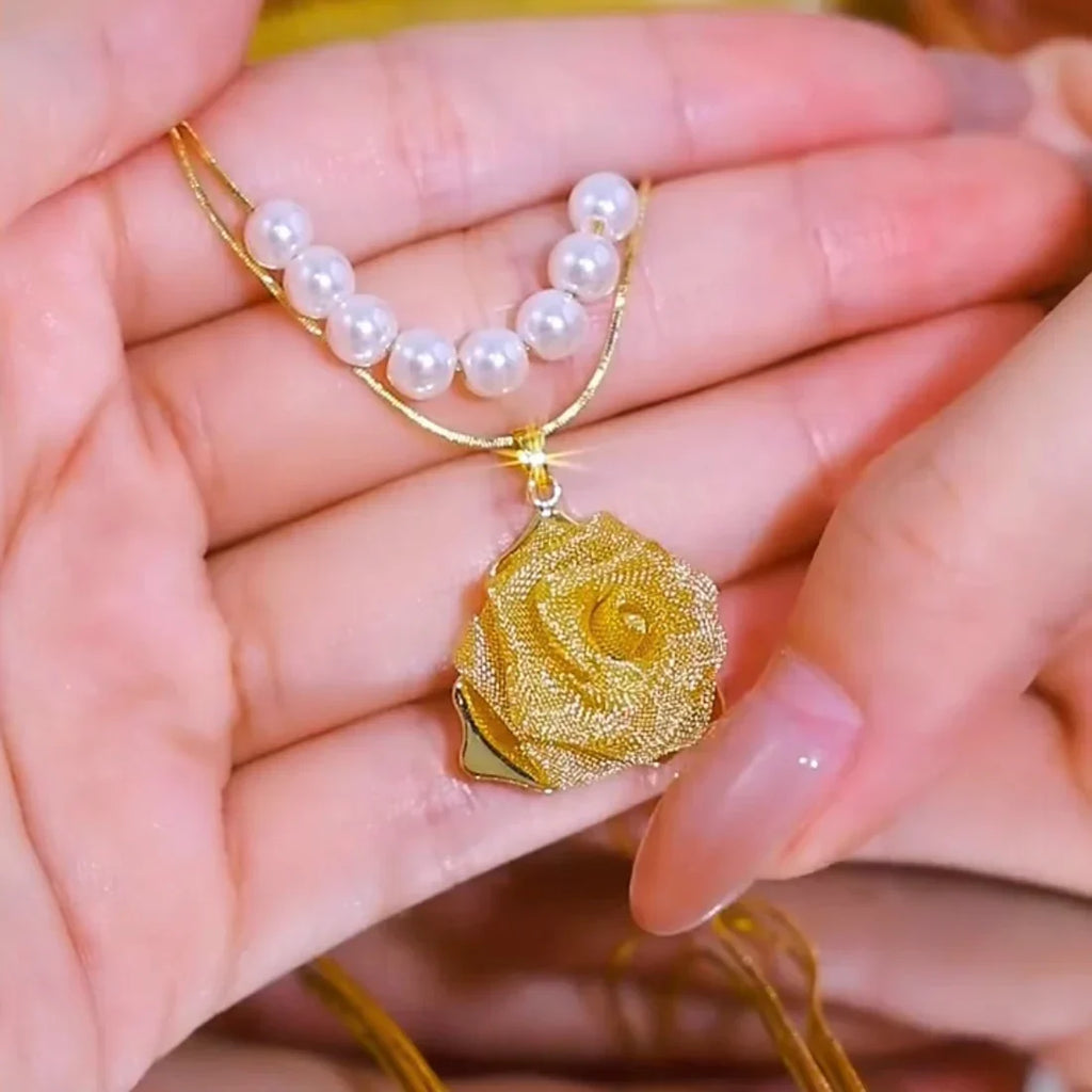 14K Gold-Plated Zircon Rose Pendant Necklace